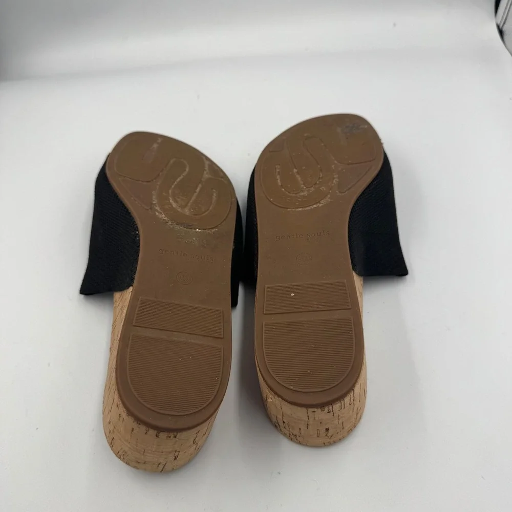 Gentle Souls Gisele Wedge Slide Women 9.5M Black Knit Cork Platform Sandals